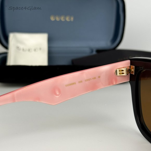NEW Gucci GG0998S 005 Black Pink Pearl Temples Brown Square Women Sunglasses - Picture 7 of 11